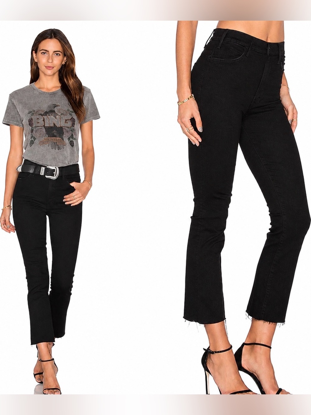 MOTHER The Hustler Ankle Fray Denim Designer Jeans Not Guilty Black Raw Hem, 27